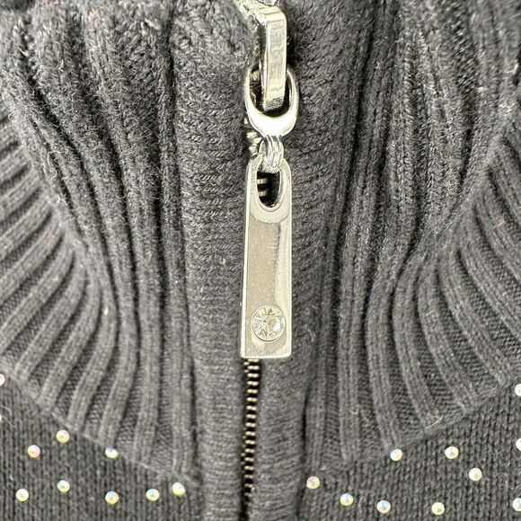 Boston Proper Cardigan Sweater Black Rhinestone Size M Silk Blend Double Zip Top - Picture 7 of 10